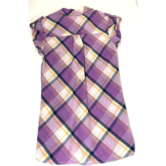 Divided by H&M Size 2 Purple Plaid Short Sleeve Front Button Top 10i - Picture 2 of 8